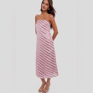 Hyacinth House Shimmer Stripes Mila Strapless Midi Dress Size Large